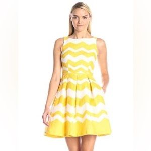 Just Taylor Yellow Chevron Fit Flare Dress